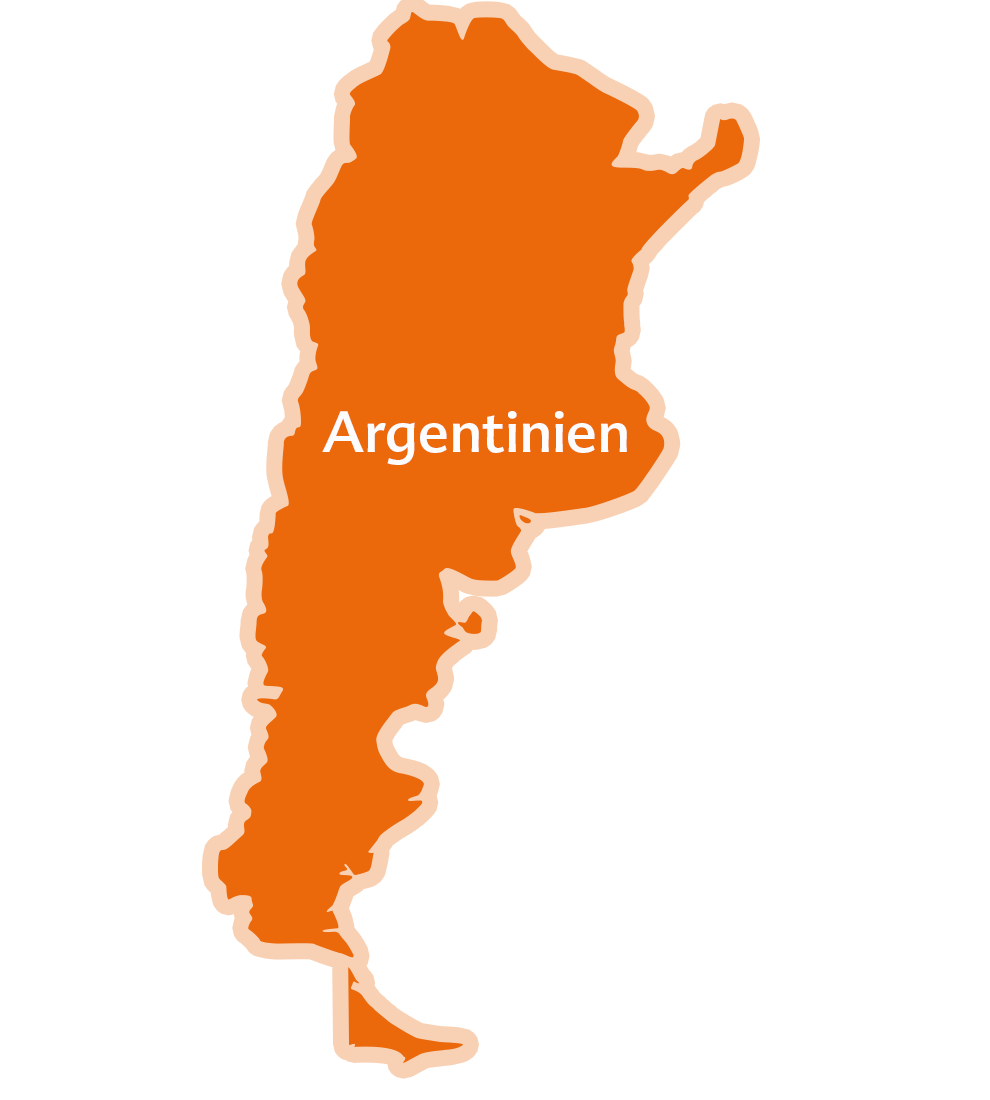 An orange silhouette of Argentina