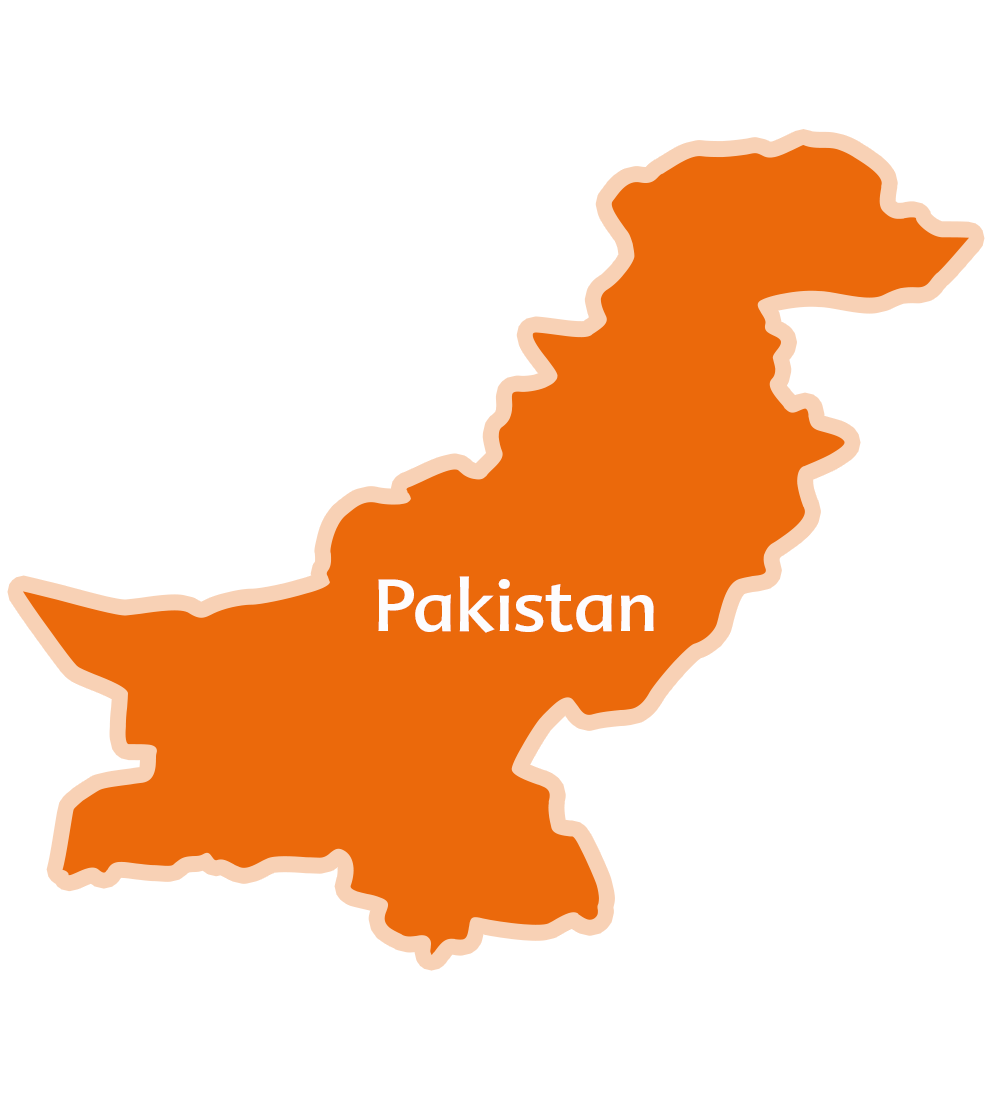 An orange silhouette of Pakistan